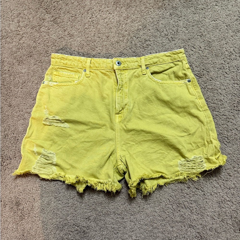 Jonathan Simkhai Yellow Distressed Jean Shorts